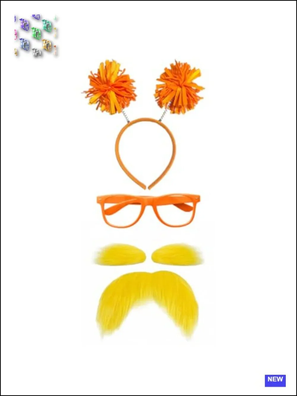 Orange Furry Headband with Glasses Mustache & Eyebrows Costume Accessory Set